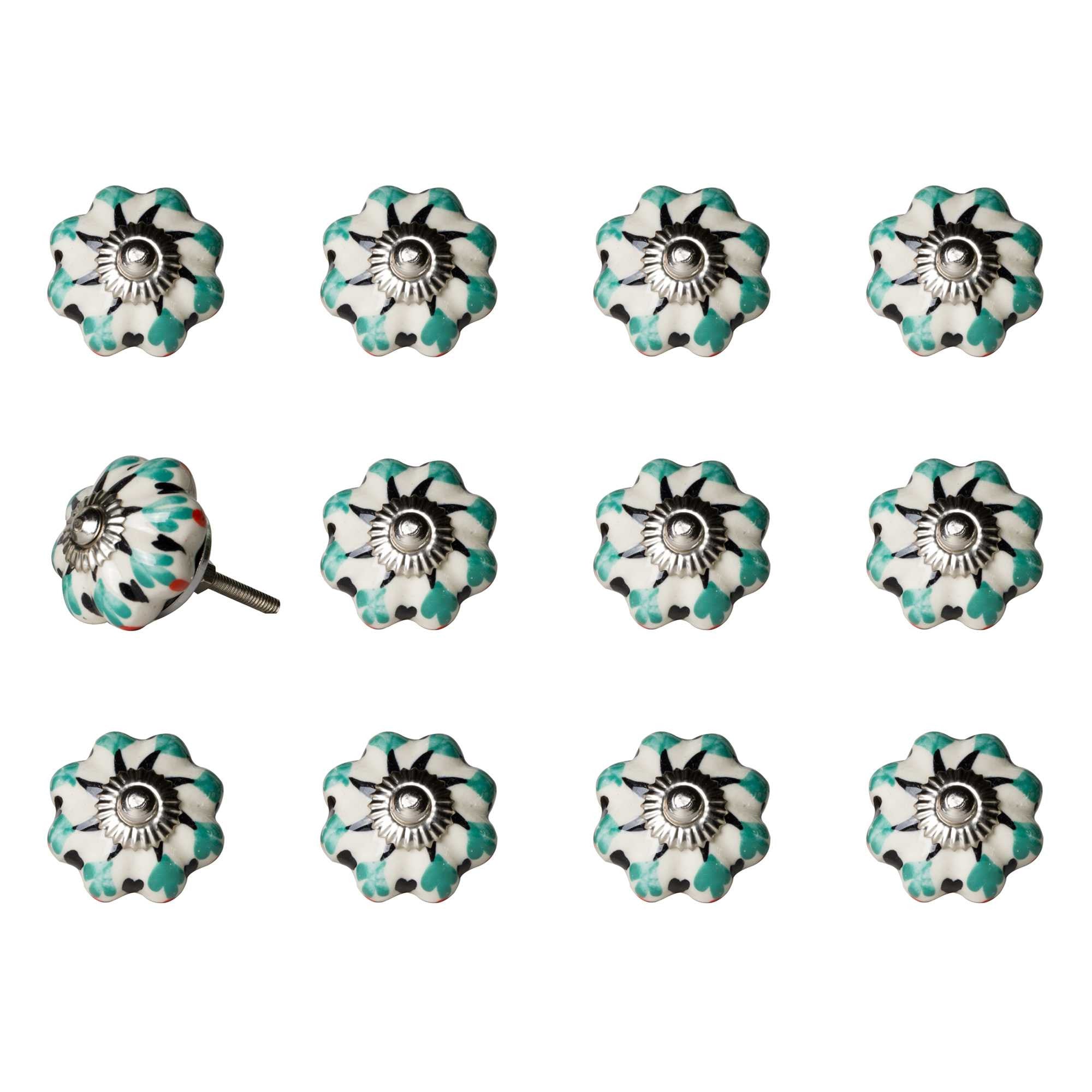 1.5" X 1.5" X 1.5" White Green And Black  Knobs 12 Pack - Minihomy