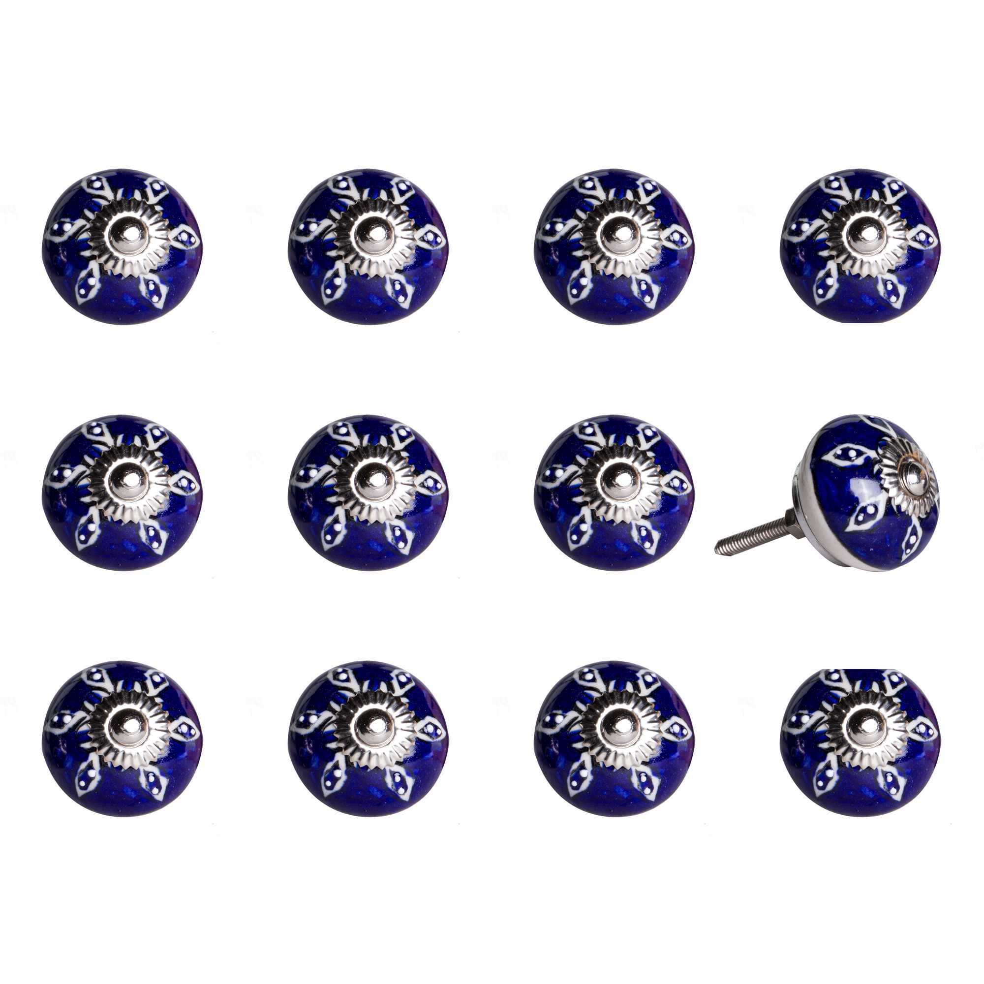 1.5" X 1.5" X 1.5" Navy White And Silver  Knobs 12 Pack - Minihomy