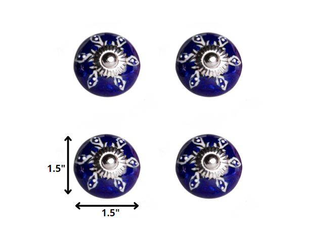 1.5" X 1.5" X 1.5" Navy White And Silver  Knobs 12 Pack - Minihomy