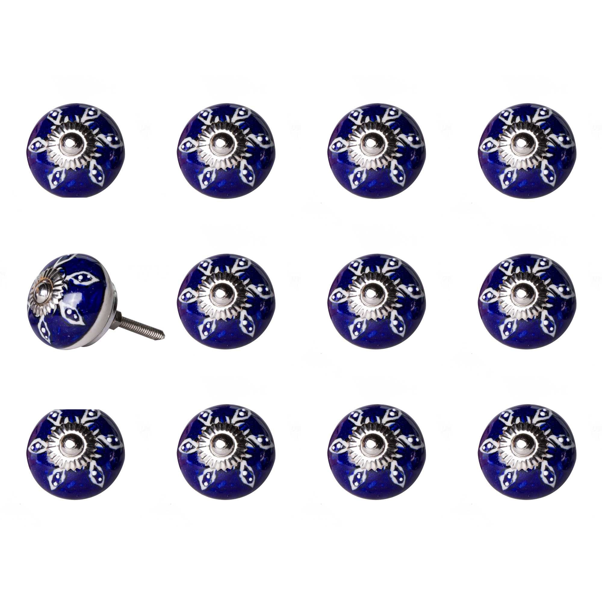 1.5" X 1.5" X 1.5" Navy White And Silver  Knobs 12 Pack - Minihomy