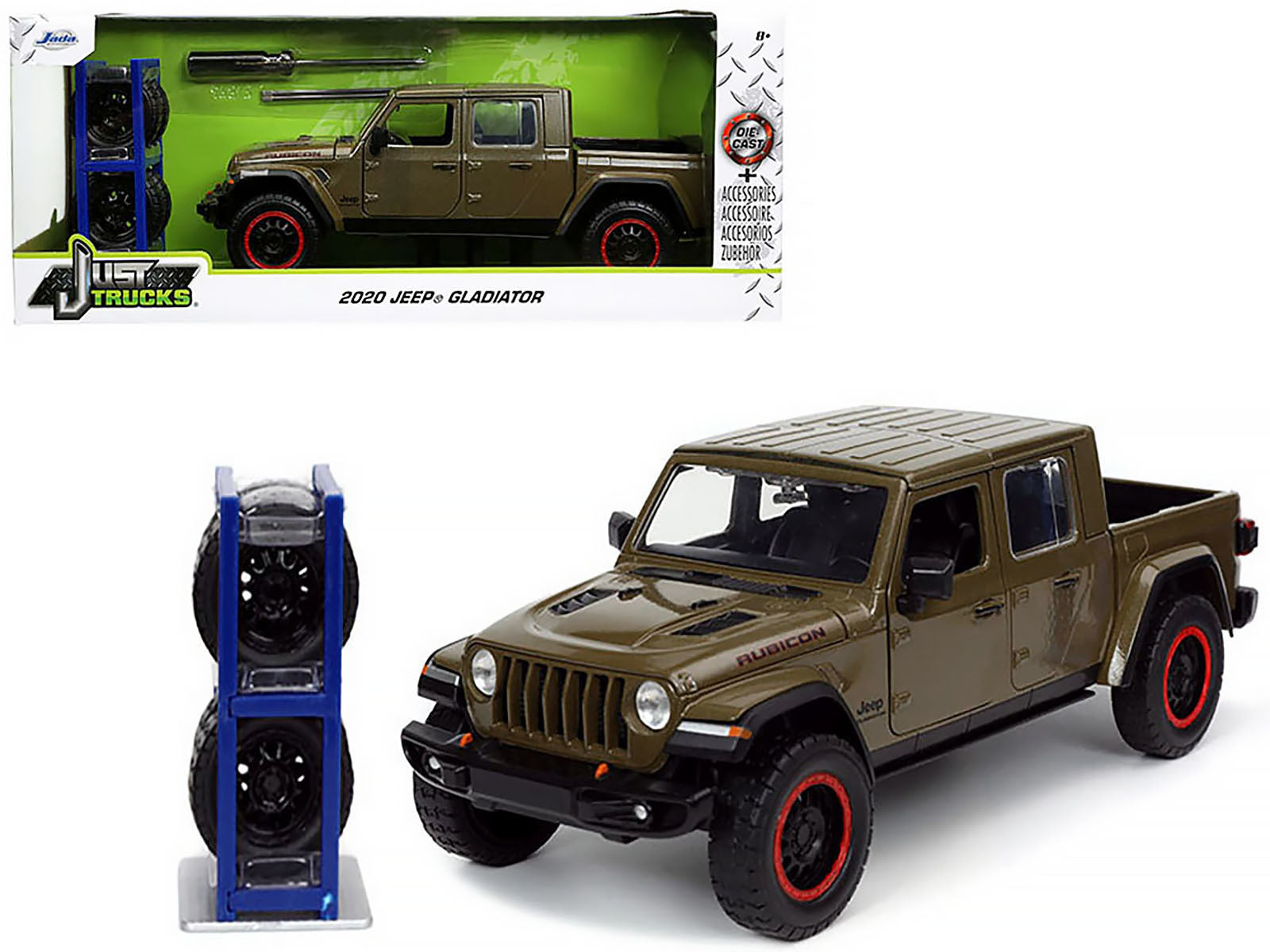 2020 Jeep Gladiator Rubicon Pickup Truck Dark Green Metallic with Extra Wheels "Just Trucks" Series 1/24 Diecast Model Car by Jada - Minihomy