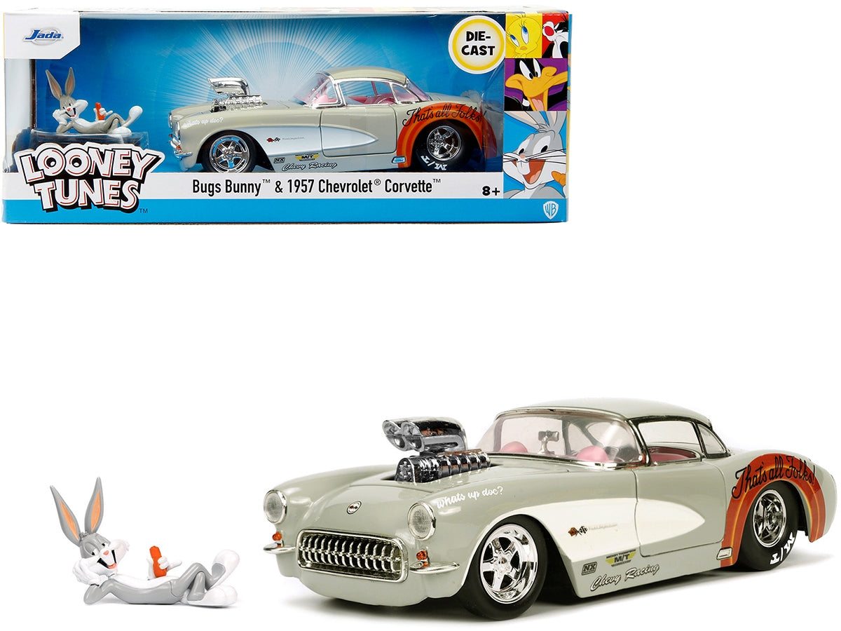 1957 Chevrolet Corvette Beige with Pink Interior with Bugs Bunny Figure "Looney Tunes" "Hollywood Rides" Series 1/24 Diecast Model Car by Jada - Minihomy