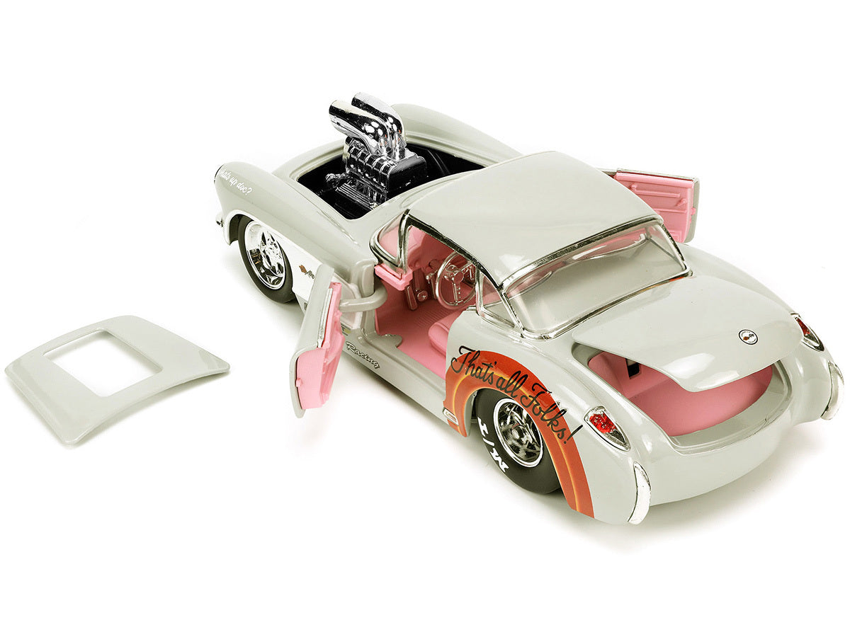 1957 Chevrolet Corvette Beige with Pink Interior with Bugs Bunny Figure "Looney Tunes" "Hollywood Rides" Series 1/24 Diecast Model Car by Jada - Minihomy