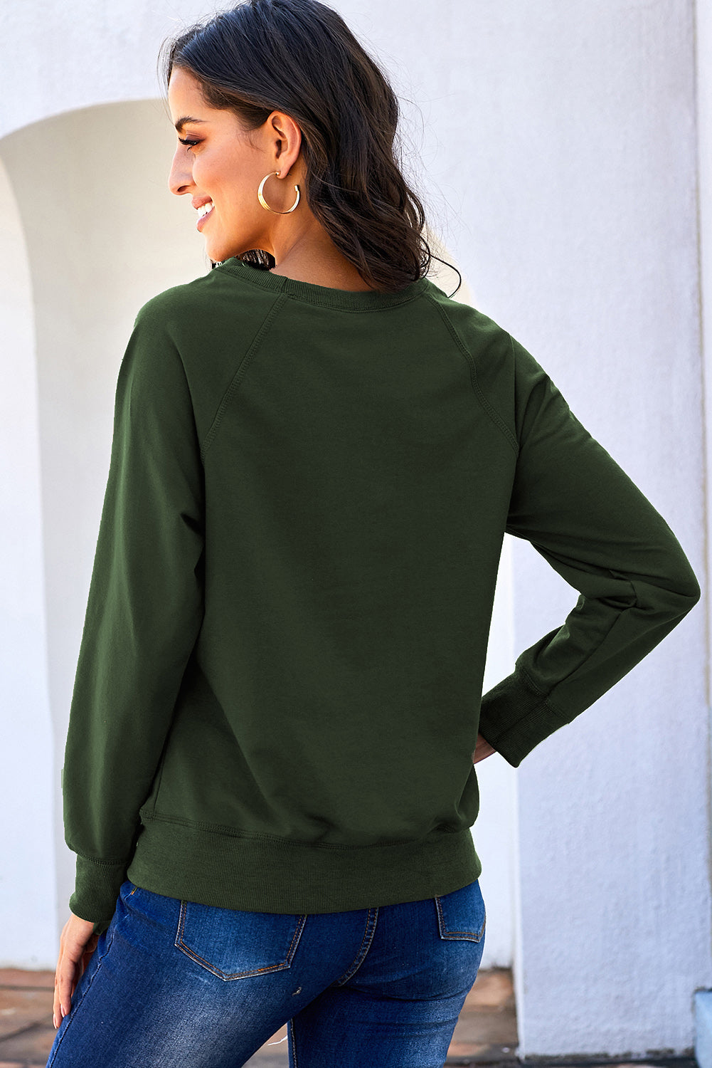 Round Neck Raglan Sleeve Exposed Seam Sweatshirt - Minihomy