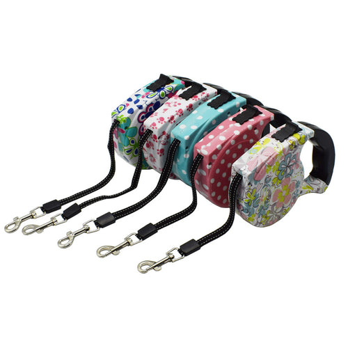 Automatic retractable traction rope 5 meters black handle printing walking dog rope small and medium dog traction belt