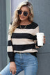 Horizontal Stripe Raglan Sleeve Sweater - Minihomy