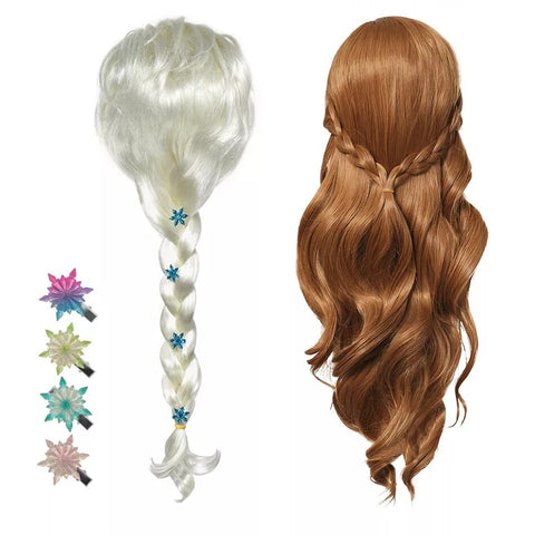 Color: 3 Elsa wig - Elsa Hair Wig Queen Girl Anna Dress Up Braid Mermaid Princess Fancy Kids Halloween Party Headband Cosplay Headgear