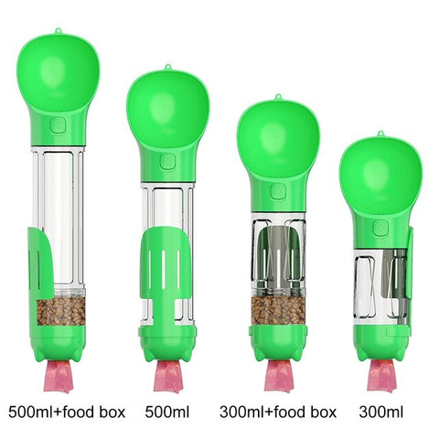 Color: green, Size: 300ml - KOMMILIFE Portable Dog Water Bottle Drinking Bottle Feeder Poop Dispenser 3 In 1 Leak-proof Multifunctional Dog Waterer