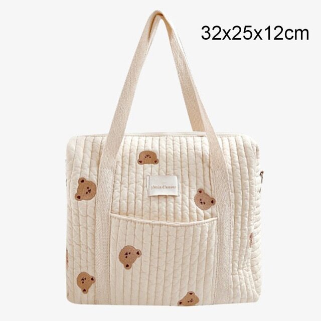 Color: small rabbit - Bear Embroidery Baby Diaper Bag for Mother Cotton Mommy Bag Maternity Nappy Stroller Organizer Women Shoulder Bag Travel Outdoor