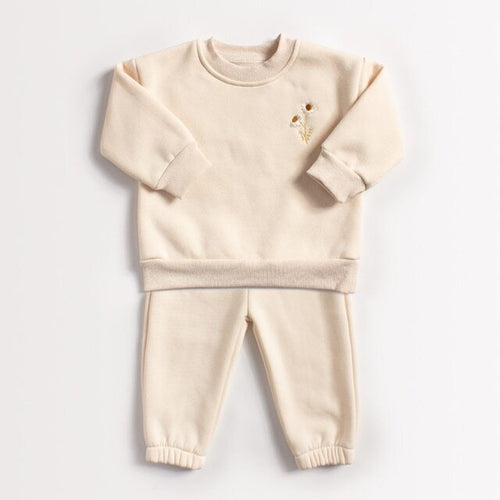 Baby Girls Clothes Set Fleece Embroidery Daisy Pullover Sweatshirt+Jogger Pants Set