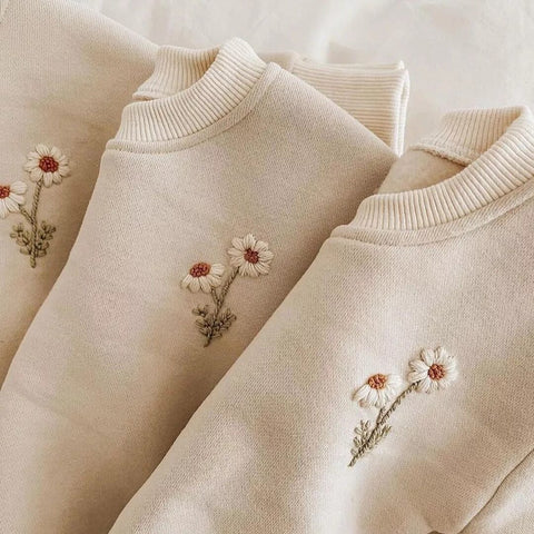 Baby Girls Clothes Set Fleece Embroidery Daisy Pullover Sweatshirt+Jogger Pants Set