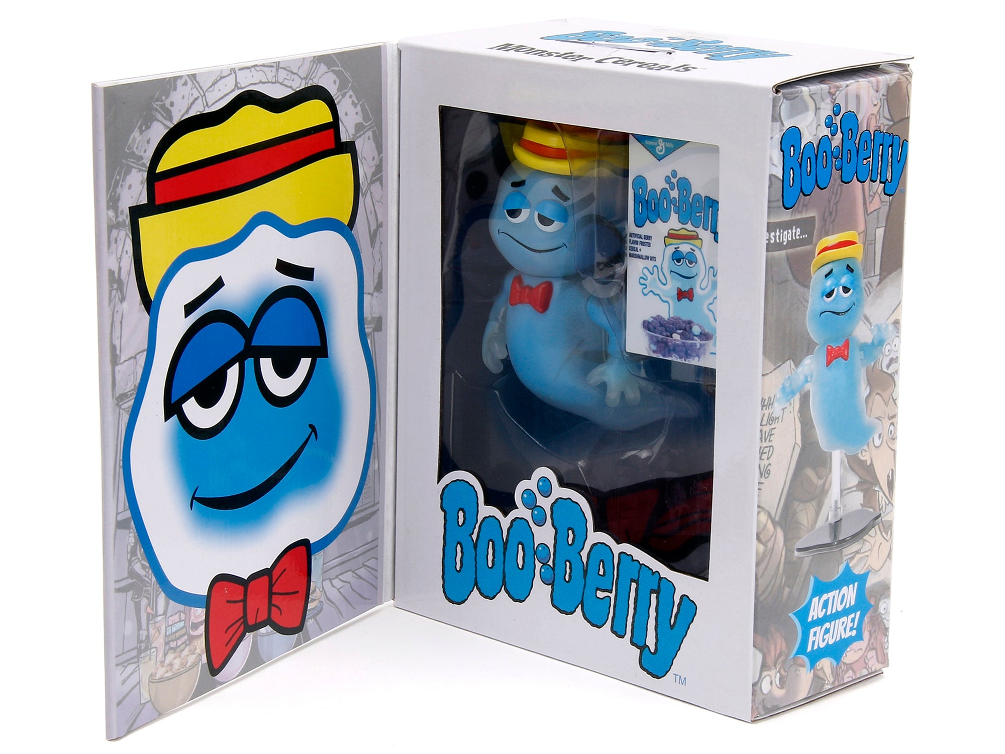 Boo Berry 3.5" Moveable Glow-in-the-Dark Figure with Stand and Cereal Box "Monster Cereals" 1/12 Scale Model by Jada - Minihomy