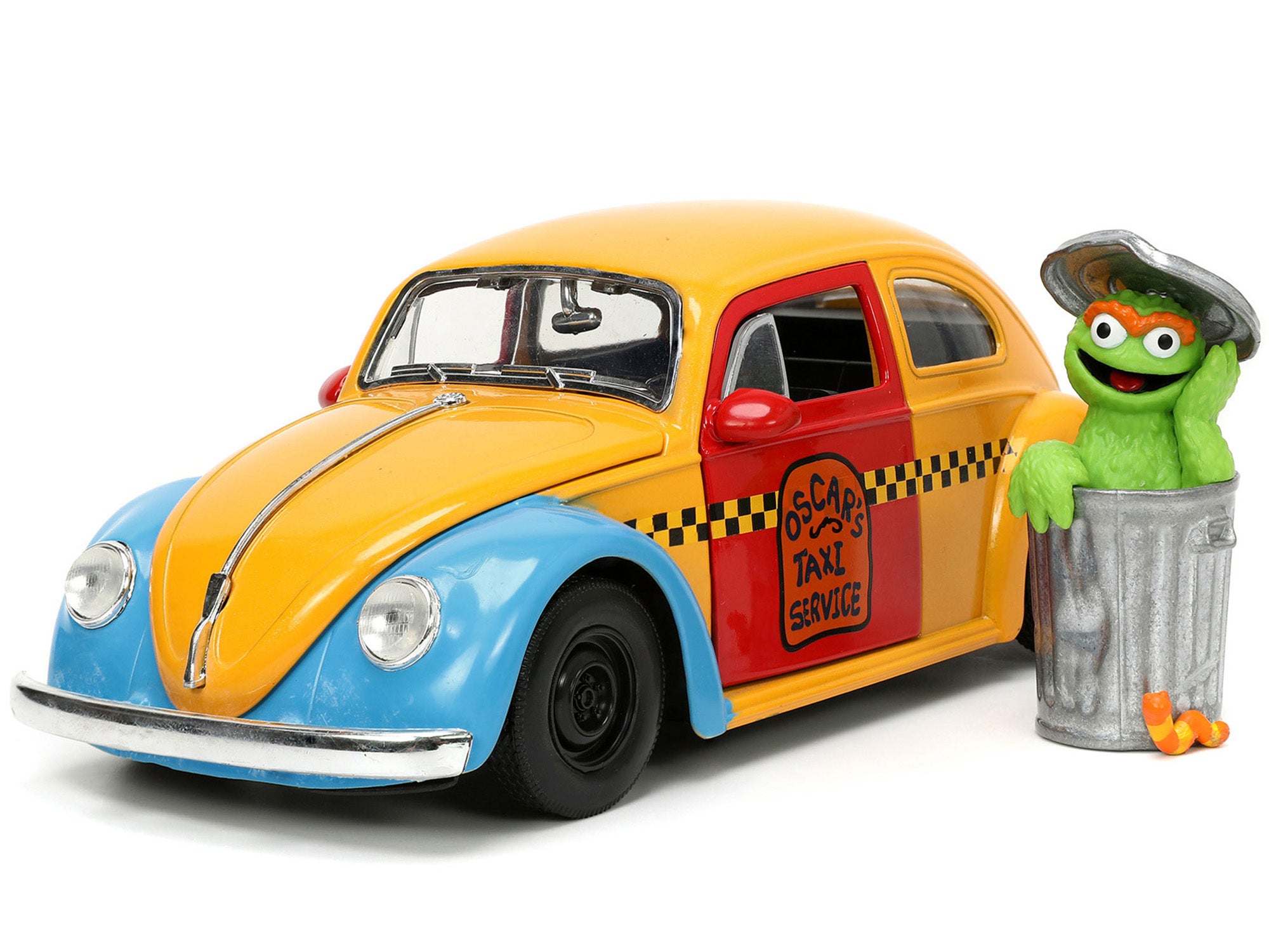 1959 Volkswagen Beetle Taxi Yellow and Blue Oscar the Grouch Diecast Figure - Minihomy