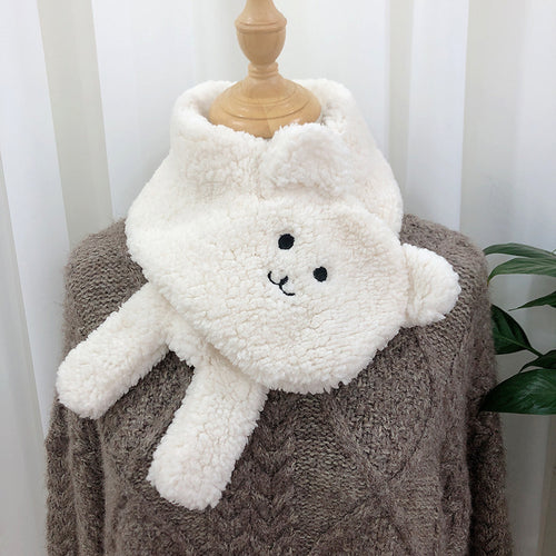 Winter Women Novelty Warm Cute Bear Plush Scarf Lamb Wool
