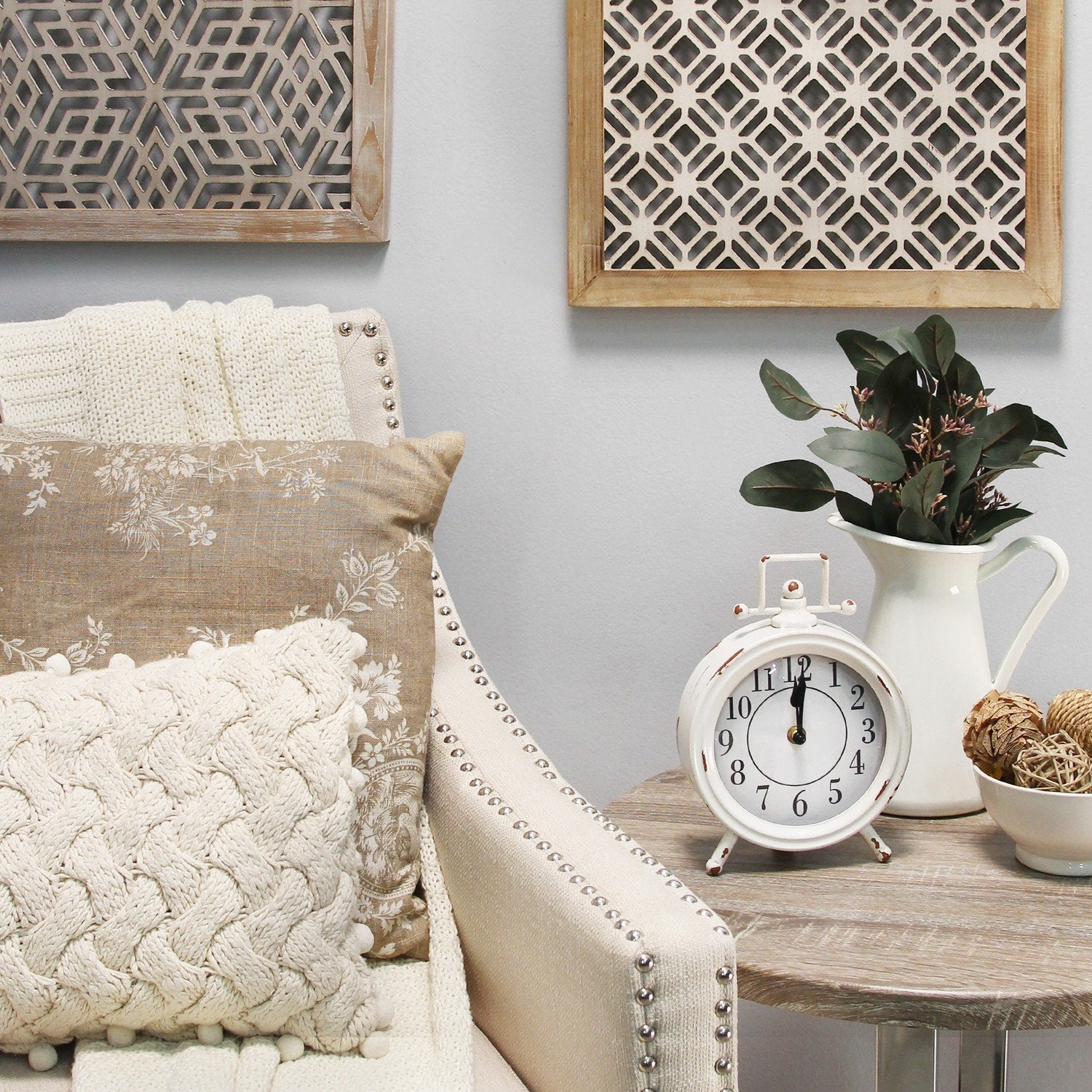 Vintage White Metal Table Clock