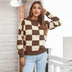 Checkered Two-Tone Dropped Shoulder Crewneck Sweater - Minihomy