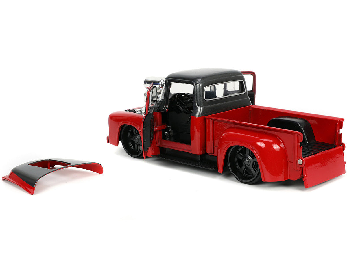 1956 Ford F-100 Pickup Truck Red and Dark Gray Metallic with Extra Wheels "Just Trucks" Series 1/24 Diecast Model Car by Jada - Minihomy