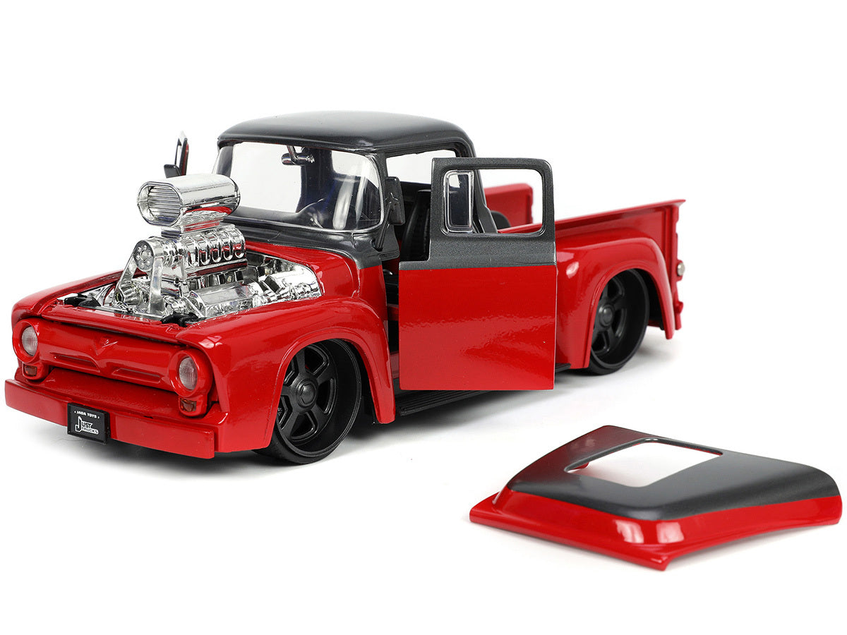 1956 Ford F-100 Pickup Truck Red and Dark Gray Metallic with Extra Wheels "Just Trucks" Series 1/24 Diecast Model Car by Jada - Minihomy