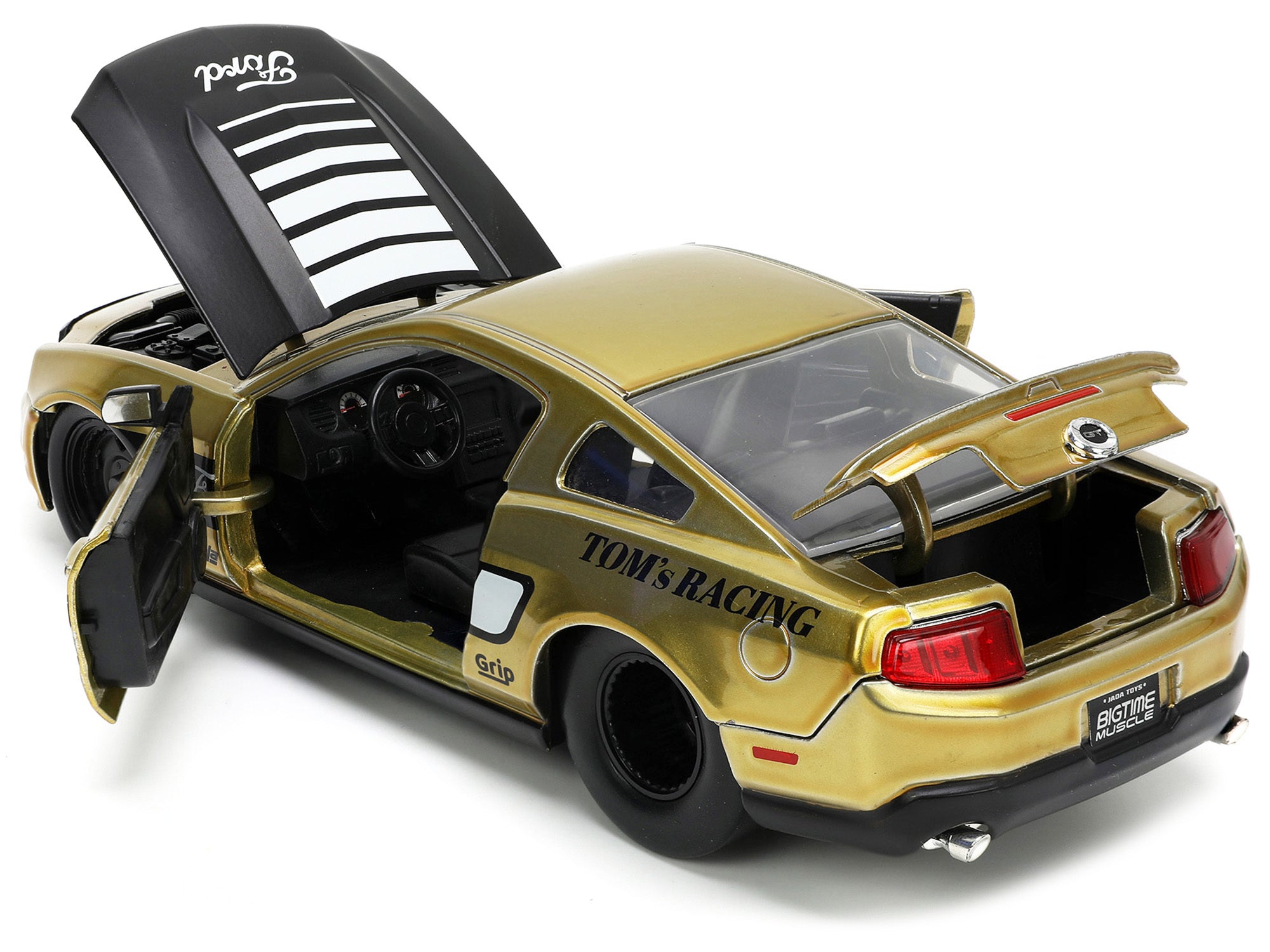 2010 Ford Mustang GT Gold Metallic with Black Graphics and Hood "Tom's Racing" "Bigtime Muscle" Series 1/24 Diecast Model Car by Jada - Minihomy