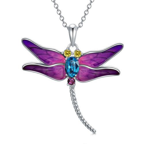 925 Sterling Silver Dragonfly Pendant Necklaces with Crystal Jewelry for Women