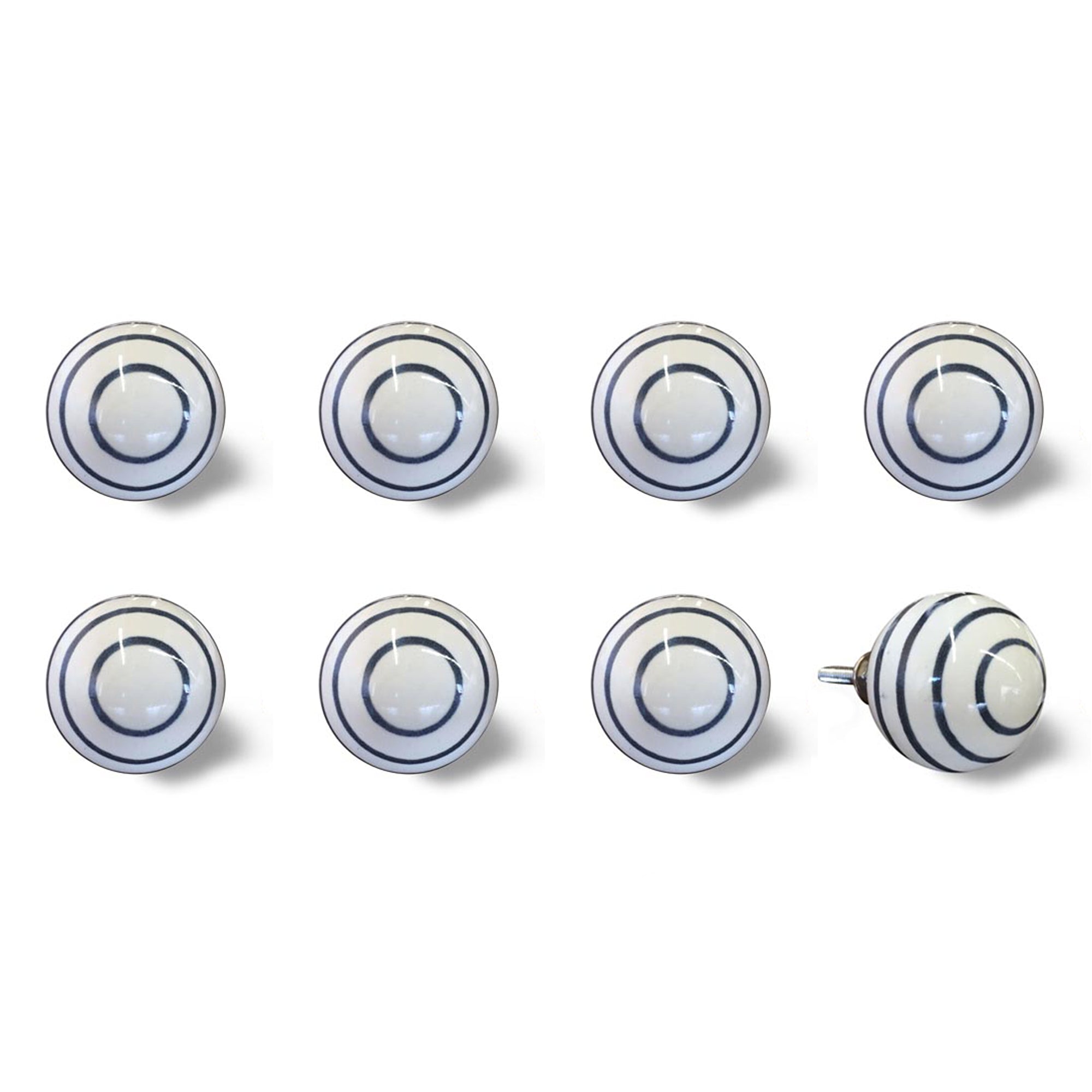 1.5" X 1.5" X 1.5" White Navy Handpainted Ceramic  Knobs 8 Pack - Minihomy