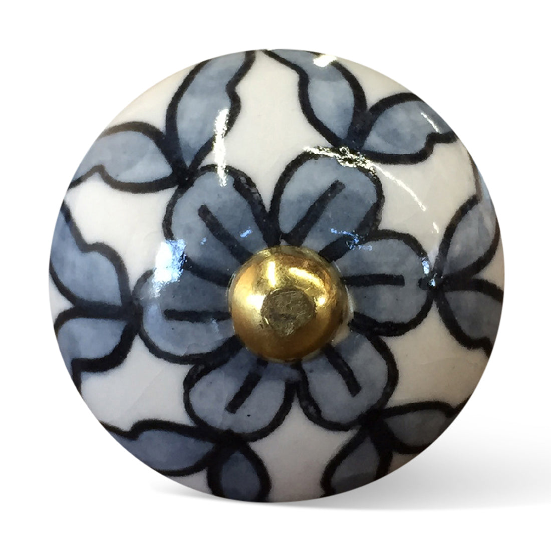 1.5" X 1.5" X 1.5" White Navy Handpainted Ceramic  Knobs 8 Pack - Minihomy