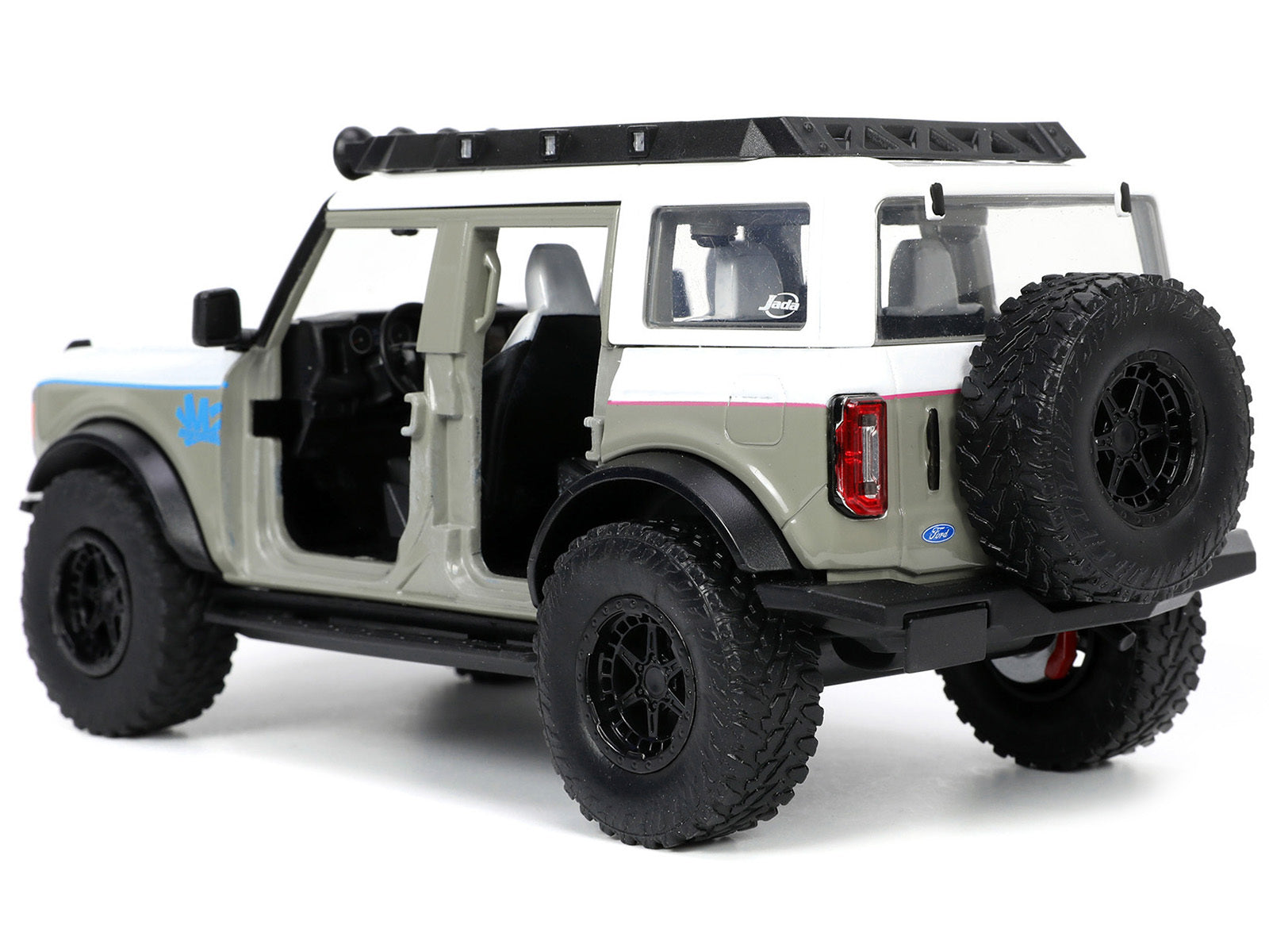 2021 Ford Bronco Gray and White with Matt Black Hood with Roof Rack "M2 Motoring" "Just Trucks" Series 1/24 Diecast Model Car by Jada - Minihomy