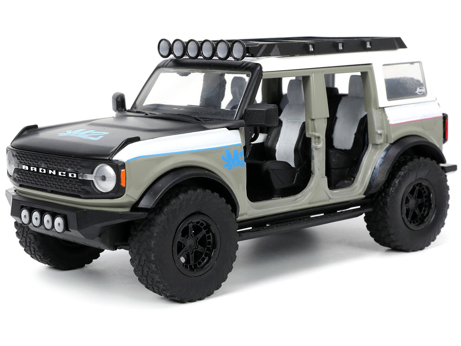 2021 Ford Bronco Gray and White with Matt Black Hood with Roof Rack "M2 Motoring" "Just Trucks" Series 1/24 Diecast Model Car by Jada - Minihomy