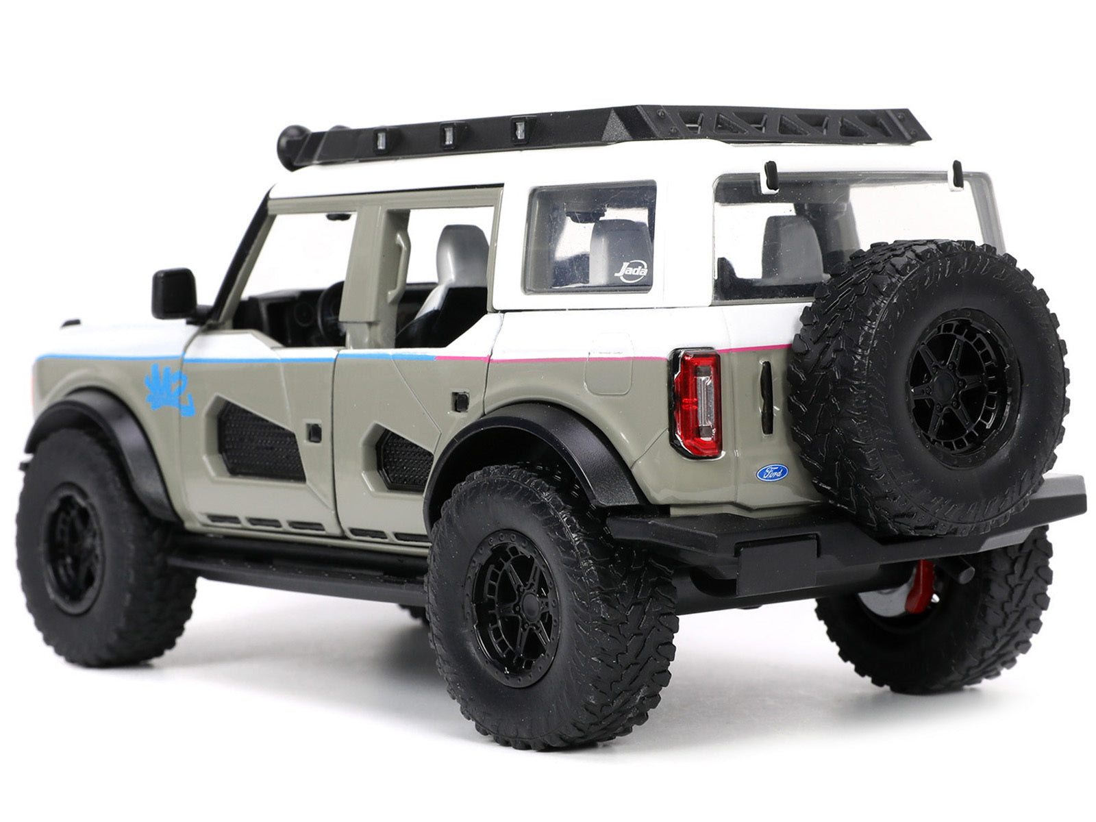 2021 Ford Bronco Gray and White with Matt Black Hood with Roof Rack "M2 Motoring" "Just Trucks" Series 1/24 Diecast Model Car by Jada - Minihomy