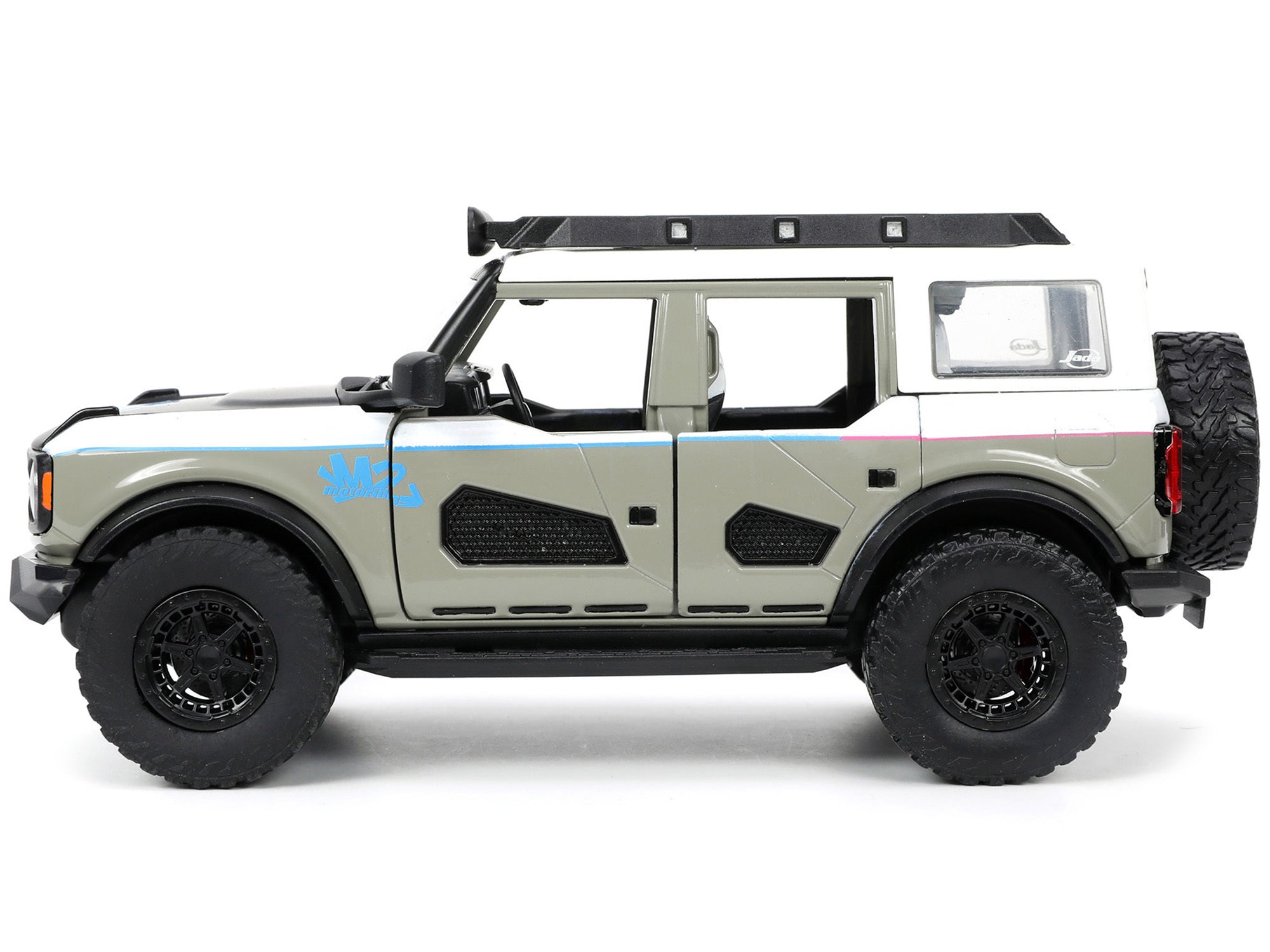 2021 Ford Bronco Gray and White with Matt Black Hood with Roof Rack "M2 Motoring" "Just Trucks" Series 1/24 Diecast Model Car by Jada - Minihomy