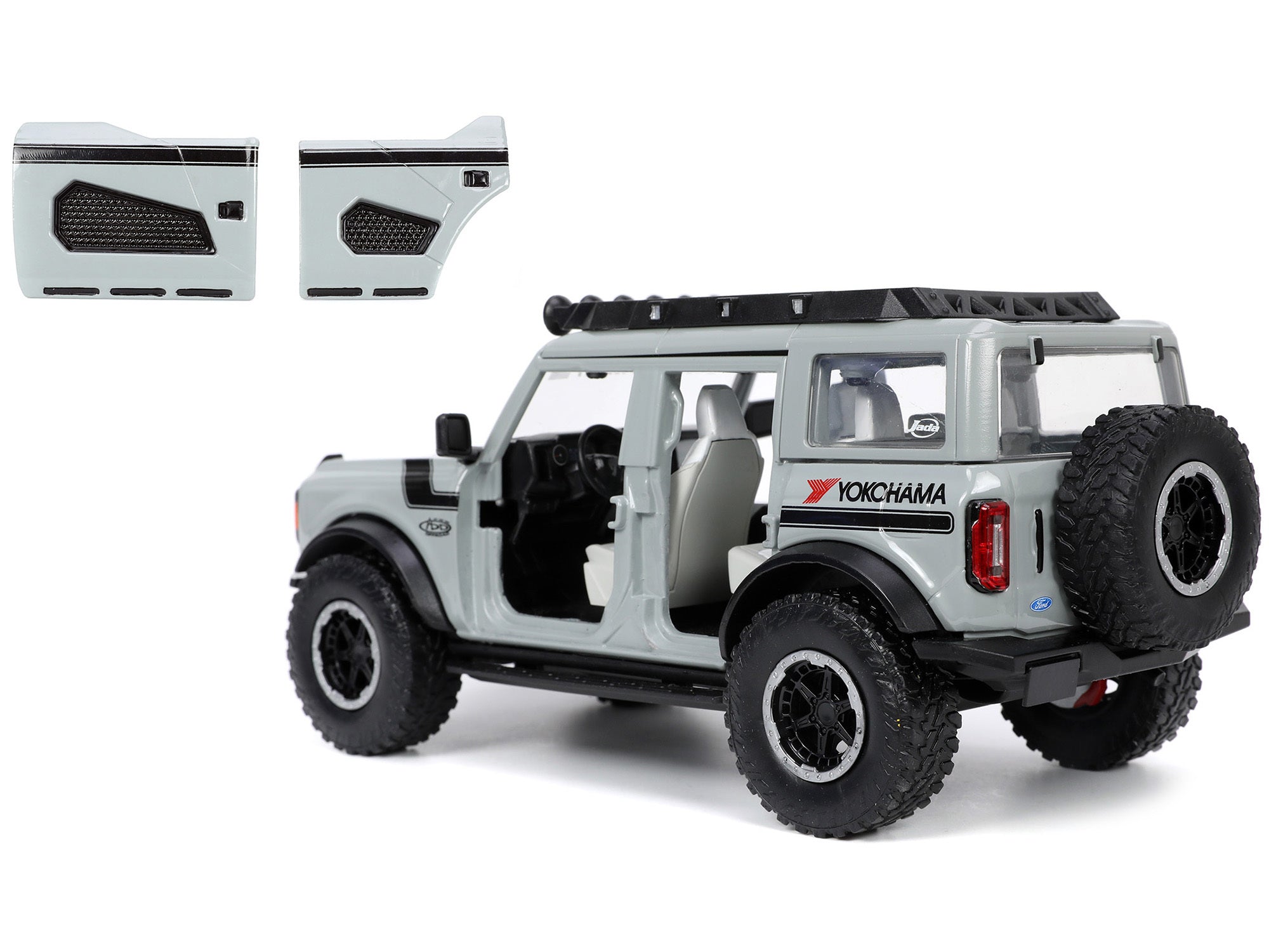 2021 Ford Bronco Gray with Black Stripes with Roof Rack "Own the Night" "Just Trucks" Series 1/24 Diecast Model Car by Jada - Minihomy