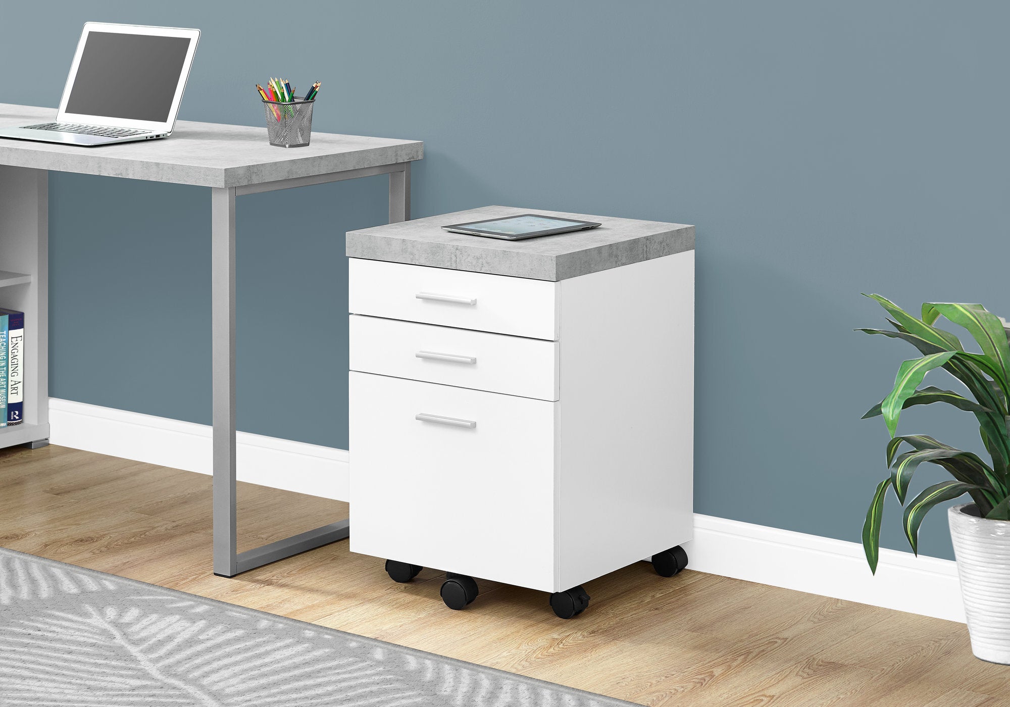 25.25" White Particle Board And Mdf Filing Cabinet With 3 Drawers - Minihomy