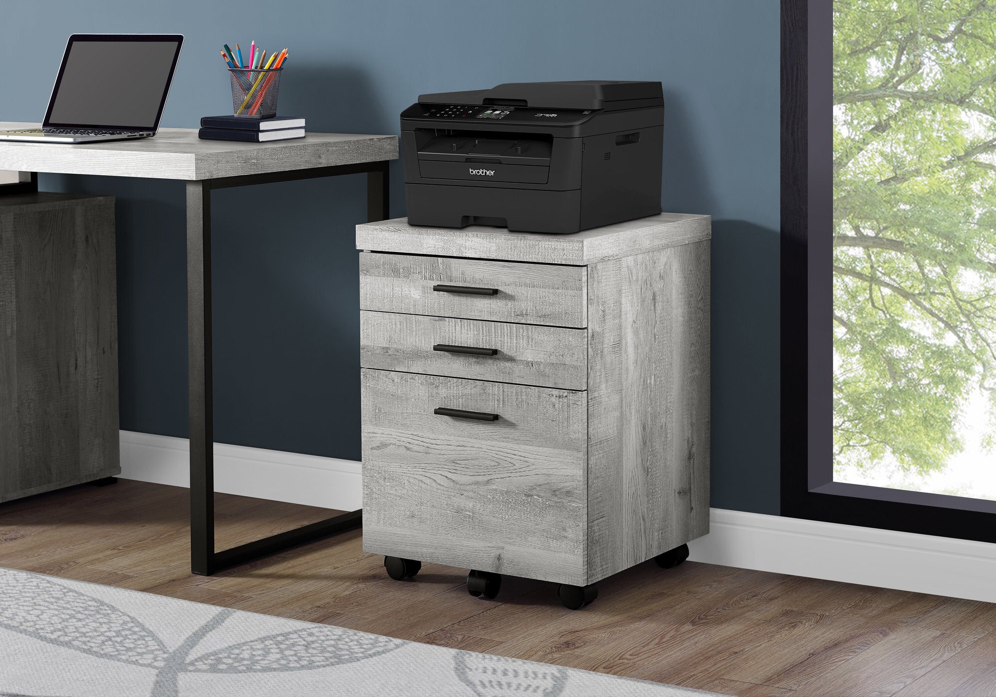 25.25" Grey Particle Board And Mdf Filing Cabinet With 3 Drawers - Minihomy