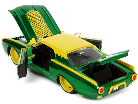 1963 Ford Thunderbird Green and Yellow Metallic with Hood Graphics and Loki Diecast Figure 