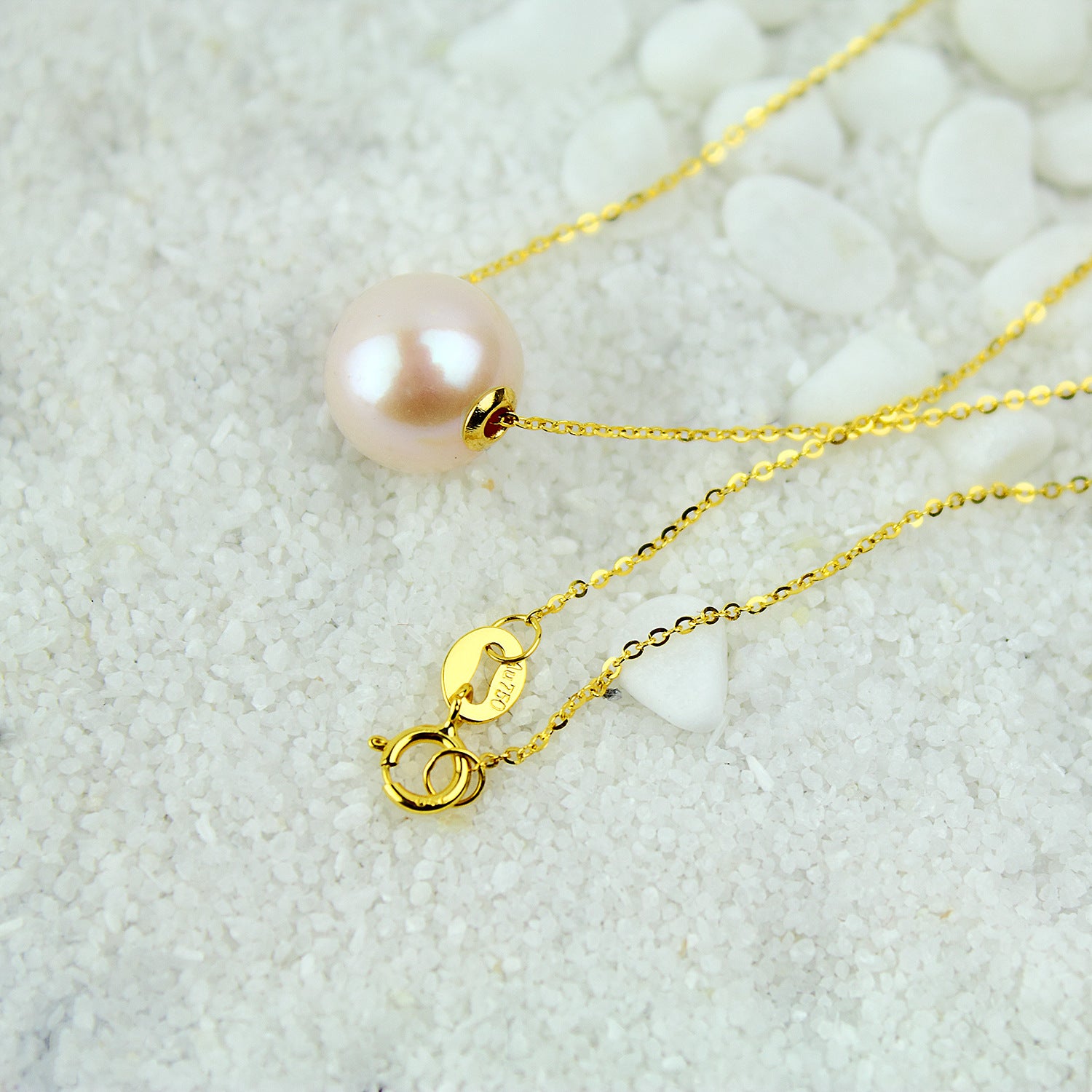 18K Gold Round Pearl Necklace Clavicle Chain - Minihomy