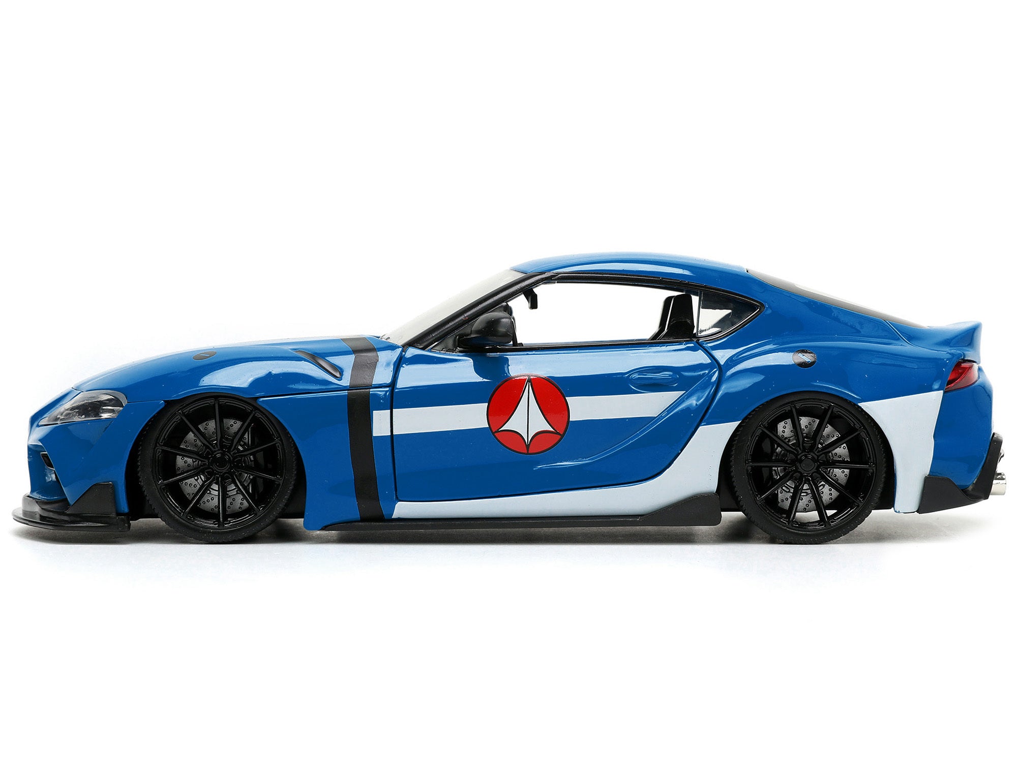 2020 Toyota Supra Blue with Graphics and Max Sterling Diecast Figurine "Robotech" "Hollywood Rides" Series 1/24 Diecast Model Car by Jada - Minihomy