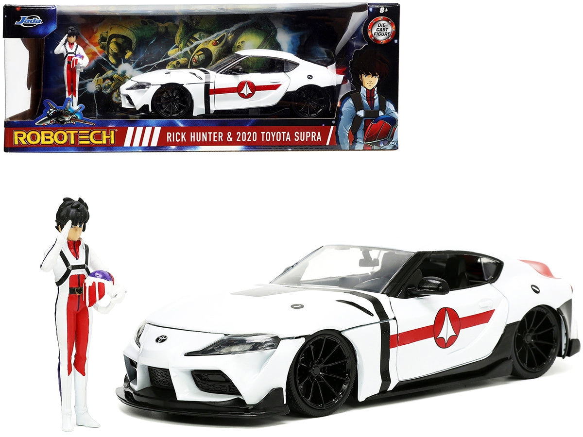 2020 Toyota Supra White and Rick Hunter Diecast Figurine "Robotech" "Hollywood Rides" Series 1/24 Diecast Model Car by Jada
