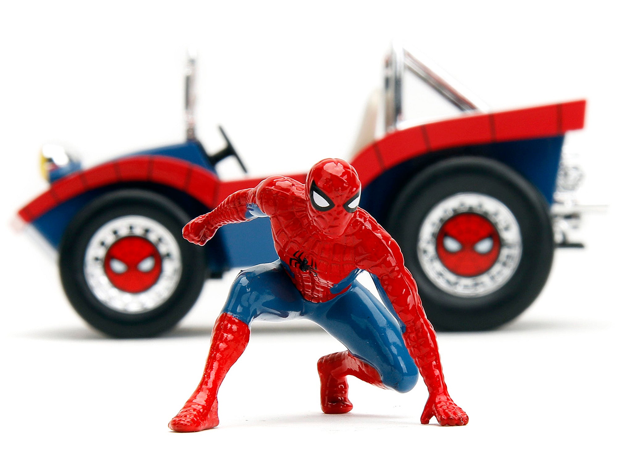 Dune Buggy Red and Blue with Graphics and Spider-Man Diecast Figure "Marvel Spider-Man" 1/24 Diecast Model Car by Jada - Minihomy