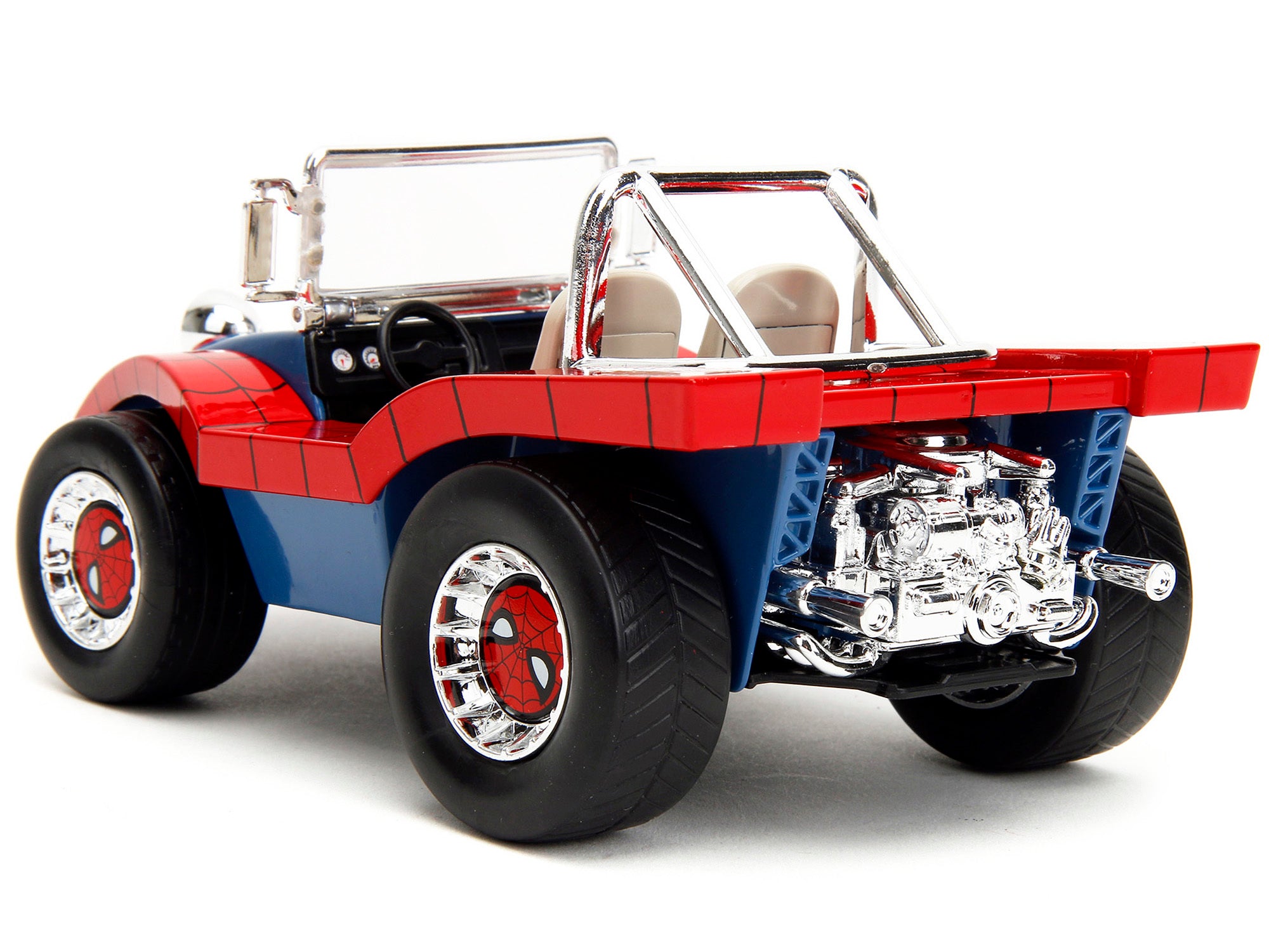 Dune Buggy Red and Blue with Graphics and Spider-Man Diecast Figure "Marvel Spider-Man" 1/24 Diecast Model Car by Jada - Minihomy