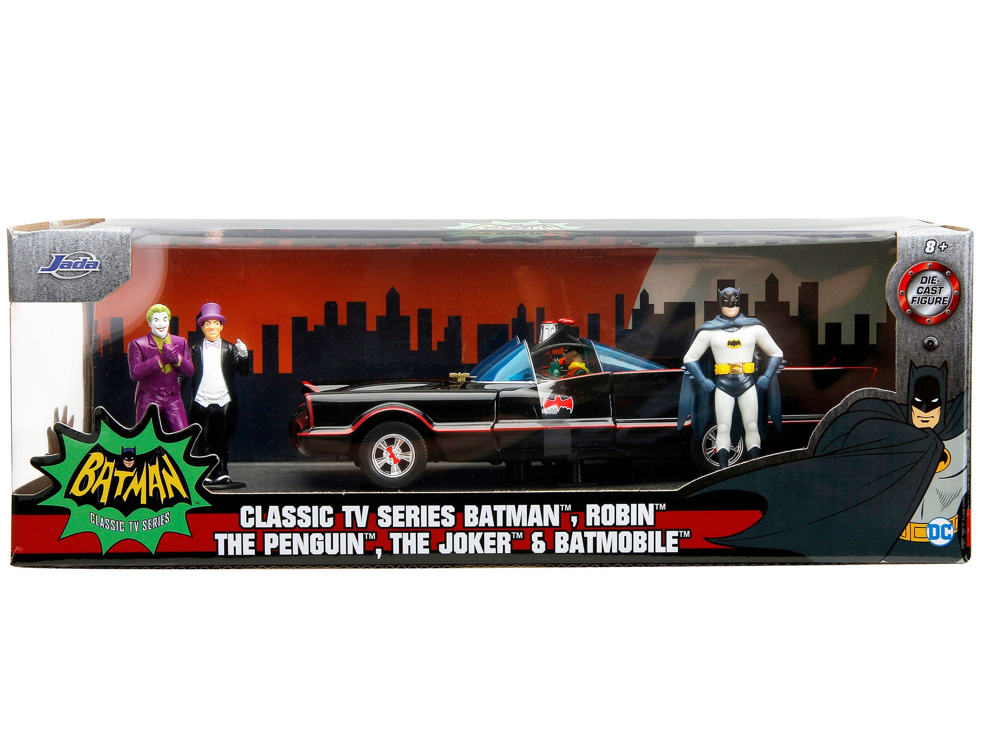 1966 Classic Batmobile with Diecast Batman The Joker The Penguin and Plastic Robin Sitting Inside The Car "Batman" TV Series - Minihomy