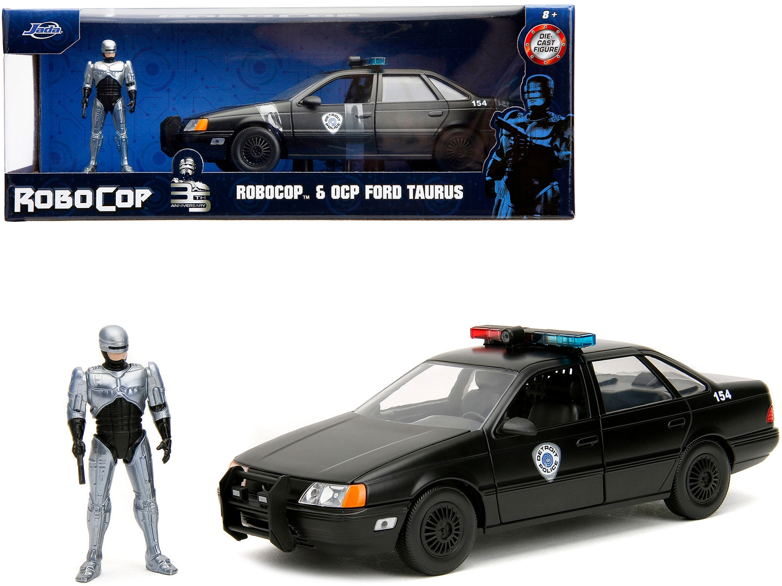 Ford Taurus OCP Matt Black "Detroit Police" and Robocop Diecast Figure 35th Anniversary "Robocop" (1987) - Minihomy