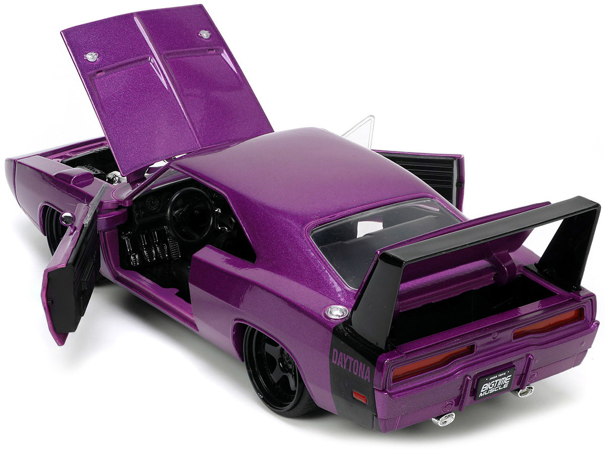 1969 Dodge Charger Daytona Purple Metallic with Black Tail Stripe "Bigtime Muscle" Series 1/24 Diecast Model Car by Jada - Minihomy