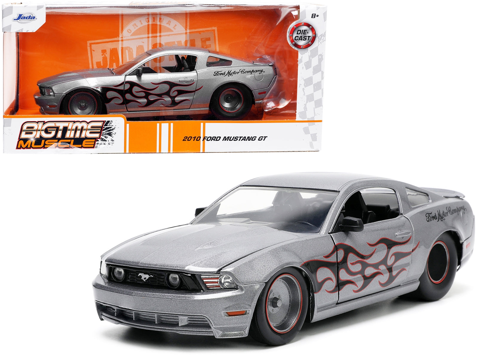 2010 Ford Mustang GT Gray Metallic with Flames "Ford Motor Company" "Bigtime Muscle" Series 1/24 Diecast Model Car by Jada - Minihomy