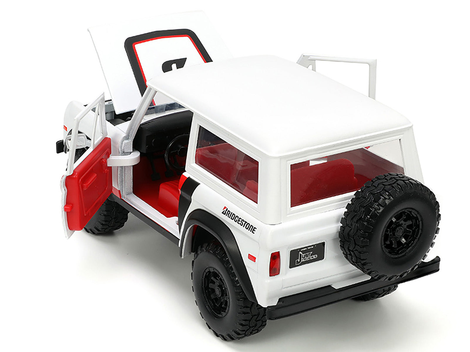 1973 Ford Bronco #008 White with Red and Black Stripes and Red Interior with Extra Wheels "Just Trucks" Series 1/24 Diecast Model Car by Jada - Minihomy