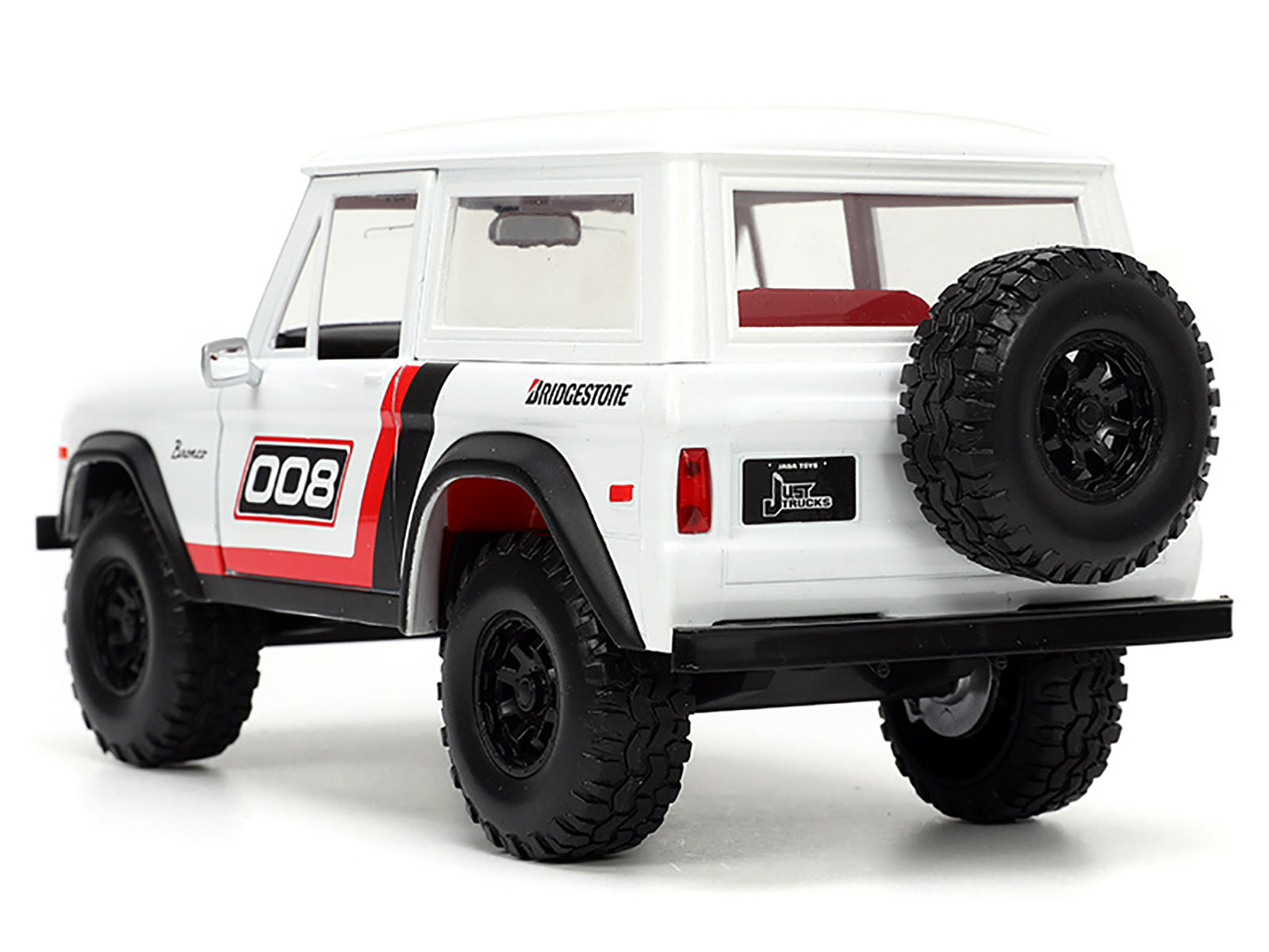 1973 Ford Bronco #008 White with Red and Black Stripes and Red Interior with Extra Wheels "Just Trucks" Series 1/24 Diecast Model Car by Jada - Minihomy