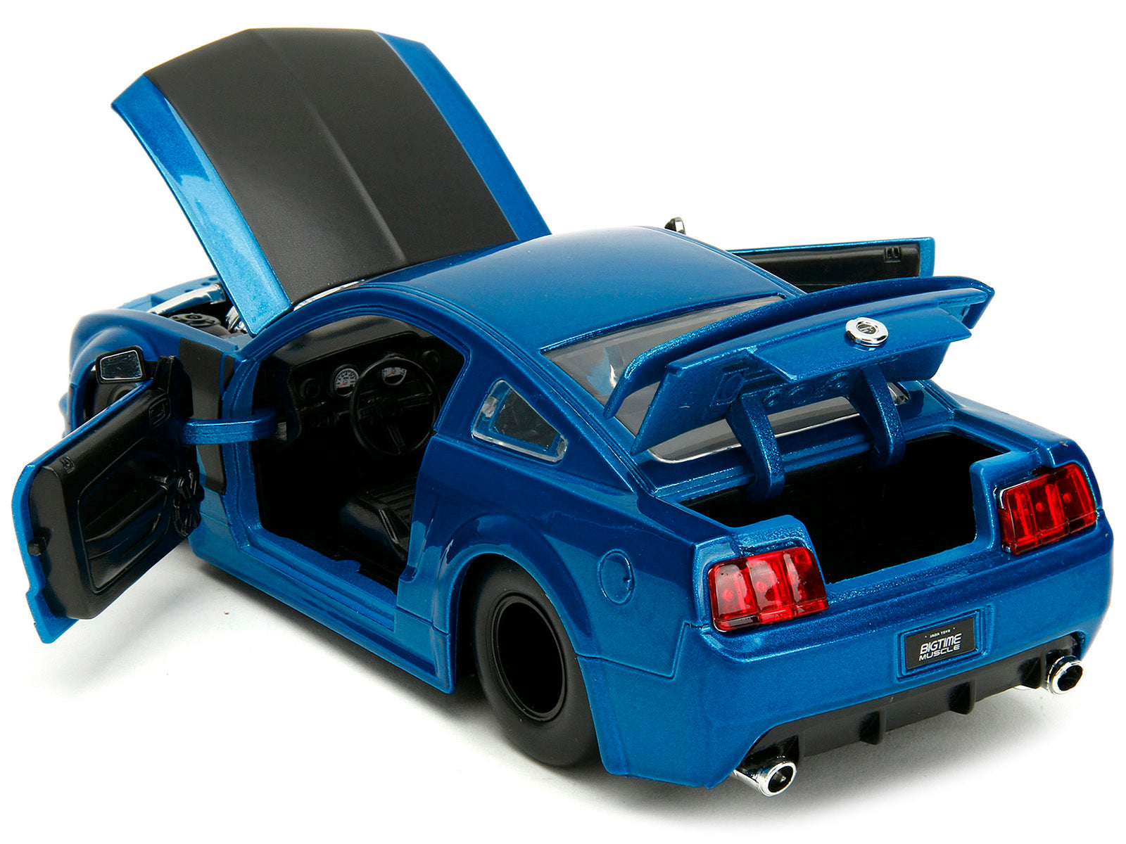 2006 Ford Mustang GT Blue Metallic with Matt Black Hood and Stripes "Bigtime Muscle" Series 1/24 Diecast Model Car by Jada - Minihomy