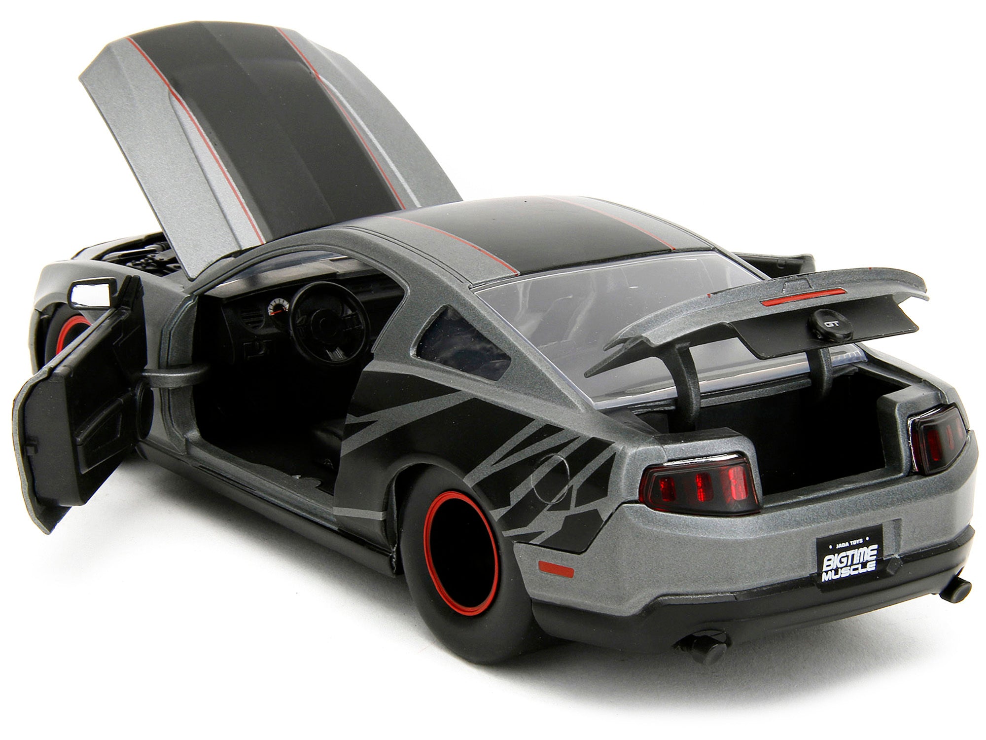 2010 Ford Mustang GT Matt Gray Metallic with Black Graphics and Stripes "Ford Performance" "Bigtime Muscle" Series 1/24 Diecast Model Car by Jada - Minihomy