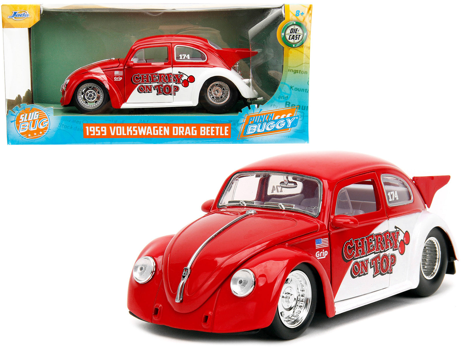 1959 Volkswagen Drag Beetle "Cherry on Top" Red and White "Punch Buggy" Series 1/24 Diecast Model Car by Jada - Minihomy