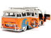 1962 Volkswagen Bus "Santa Monica Surf Club" Orange and White with Graphics with Roof Rack and Surfboard - Minihomy