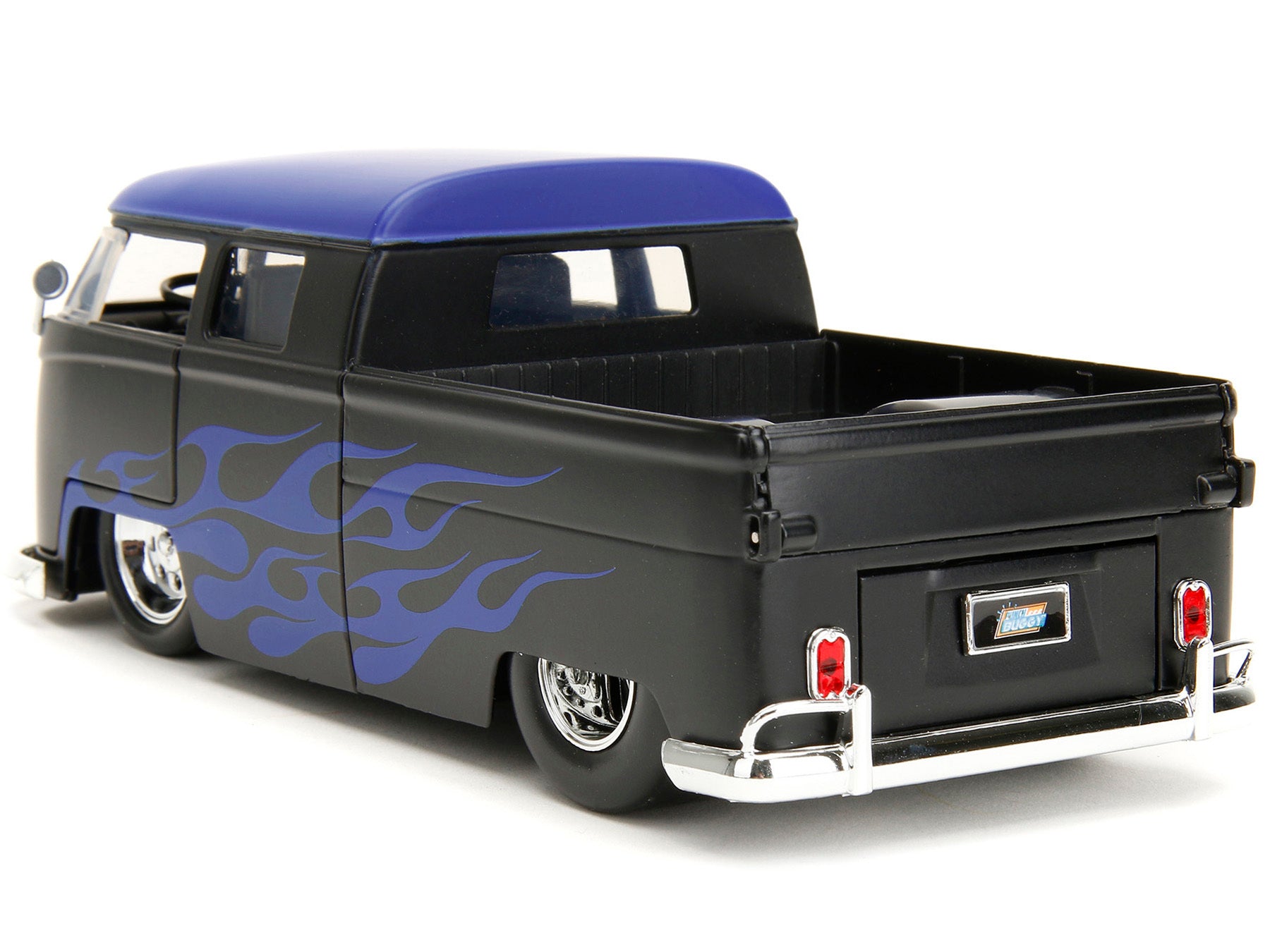 1963 Volkswagen Bus Pickup Truck Matt Black with Matt Blue Top and Flames Graphics "Punch Buggy" Series 1/24 Diecast Model Car by Jada - Minihomy